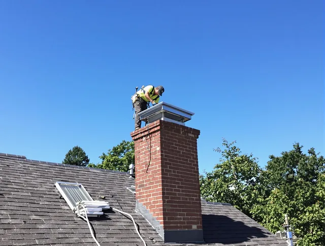 Claremont Chimney Sweep technician measuring a chimney cap in Claremont, CA