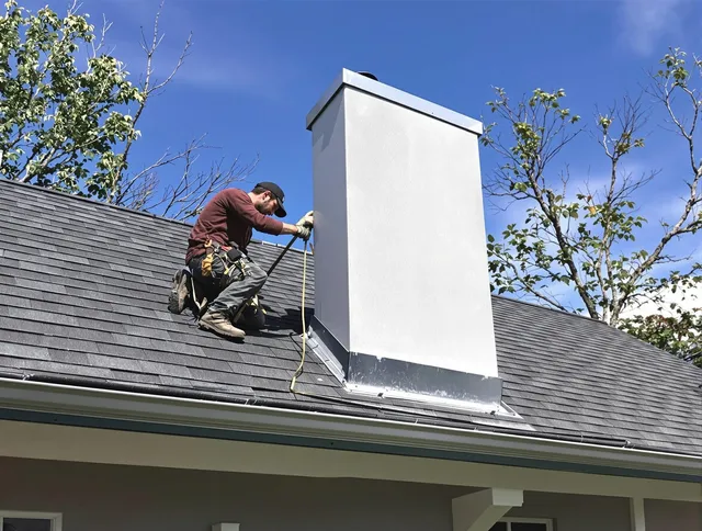Claremont Chimney Sweep team member finishing chimney construction in Claremont, CA