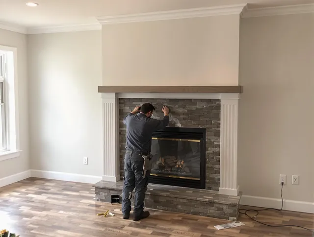 Claremont Chimney Sweep finishing a custom fireplace install in Claremont, CA